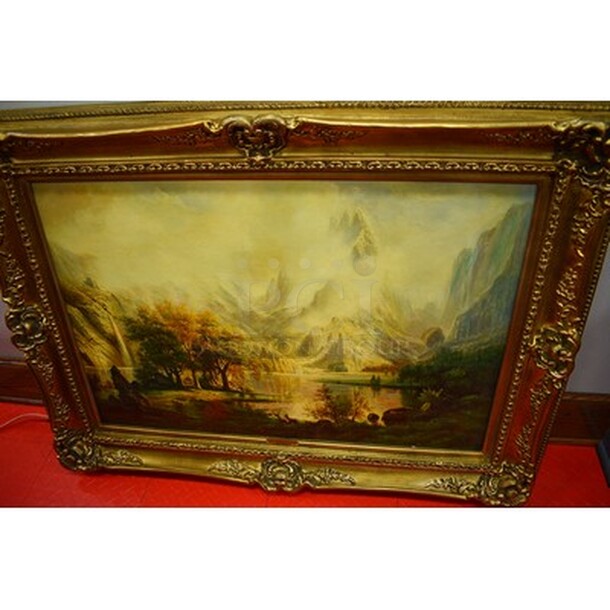 SPECTECULAR! View Of The Rocky Mountains Oil Painting by Albert Bierstadt In Custom Frame From Art Dealer Ed Mero! 46x3x34 - Image 1 of 9