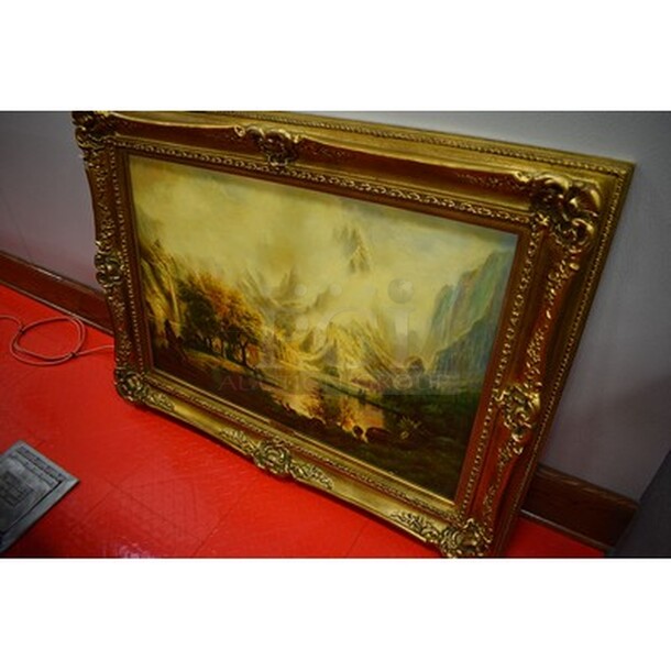 SPECTECULAR! View Of The Rocky Mountains Oil Painting by Albert Bierstadt In Custom Frame From Art Dealer Ed Mero! 46x3x34 - Image 2 of 9