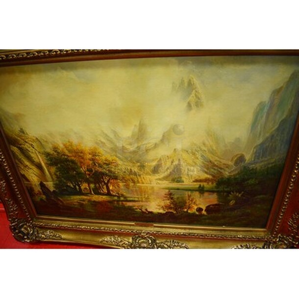 SPECTECULAR! View Of The Rocky Mountains Oil Painting by Albert Bierstadt In Custom Frame From Art Dealer Ed Mero! 46x3x34 - Image 3 of 9
