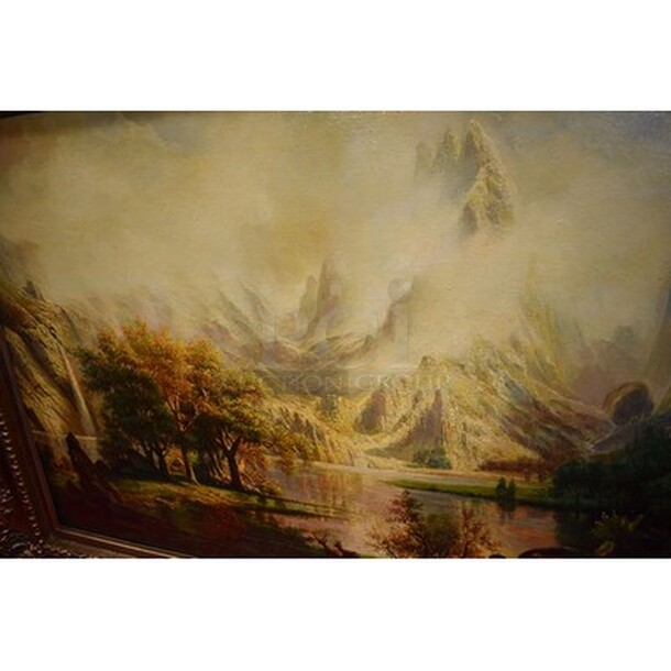SPECTECULAR! View Of The Rocky Mountains Oil Painting by Albert Bierstadt In Custom Frame From Art Dealer Ed Mero! 46x3x34 - Image 5 of 9