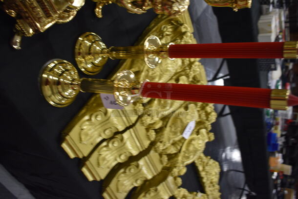 2 Gold Colored Candle Holders With Red Candles! 22 - Image 3 of 4