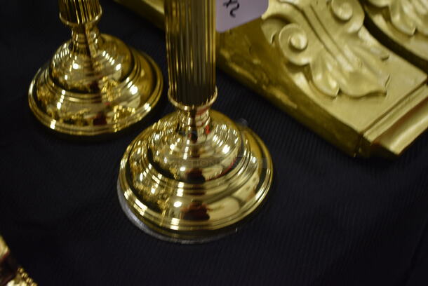 2 Gold Colored Candle Holders With Red Candles! 22 - Image 4 of 4