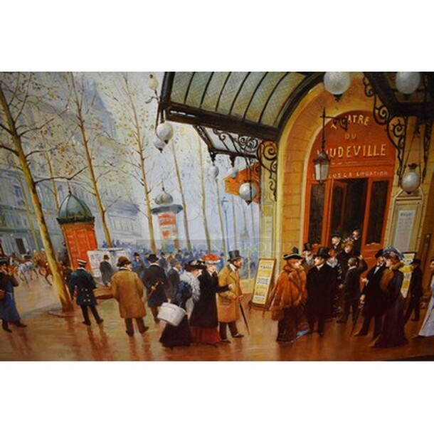 ASTOUNDING! Outside The Theater Du Vaudeville Oil Painting By Jean Beraud In Custom Frame From Art Dealer Ed Mero! 45x2x33 - Image 7 of 10