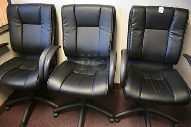 3 Black Swivel Office Chairs. 3X Your Bid! - Image 1 of 5