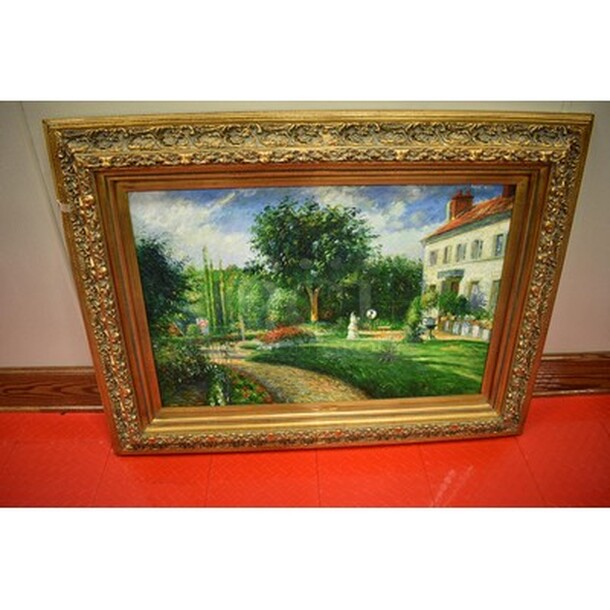 BREATHTAKING! Gardens Of Les Mathurins At Pontoise Oil Painting By Camille Pissarro In Custom Frame From Art Dealer Ed Mero! 48x3x37