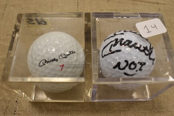 2 Mickey Mantle Signed Golf Balls In Display Cases!