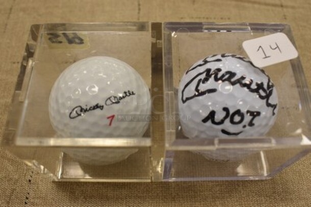 2 Mickey Mantle Signed Golf Balls In Display Cases! - Image 1 of 4