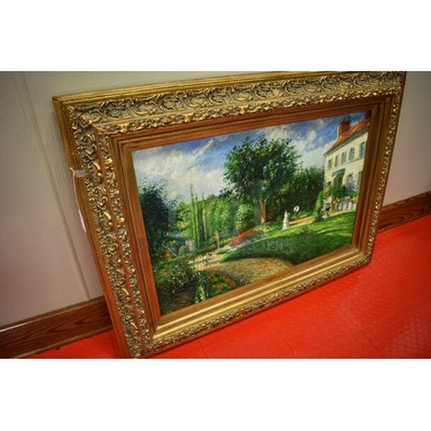 BREATHTAKING! Gardens Of Les Mathurins At Pontoise Oil Painting By Camille Pissarro In Custom Frame From Art Dealer Ed Mero! 48x3x37 - Image 3 of 11