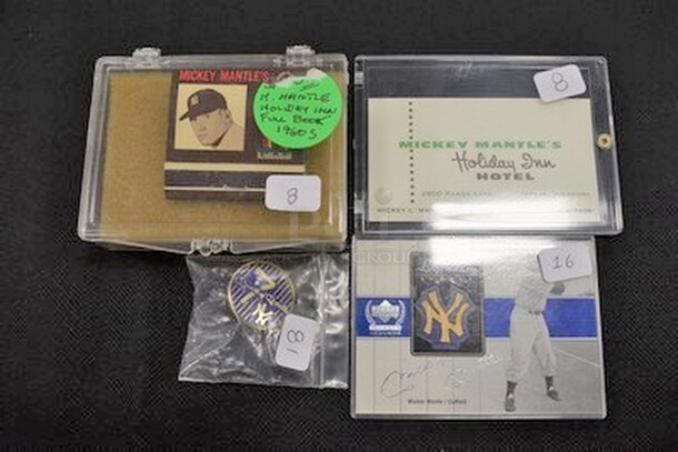 ALL IN ONE MONEY! Lot Of Collectible Mickey Mantle Memorabilia Including Cards and Pin!