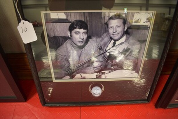 Picture of Joe Namath and Mickey Mantle with Golf Ball! Picture Signed by Joe Namath and Golf Ball Signed By Mickey Mantle. Comes With Letter of Authenticity! 21x2.5x21. - Image 1 of 11