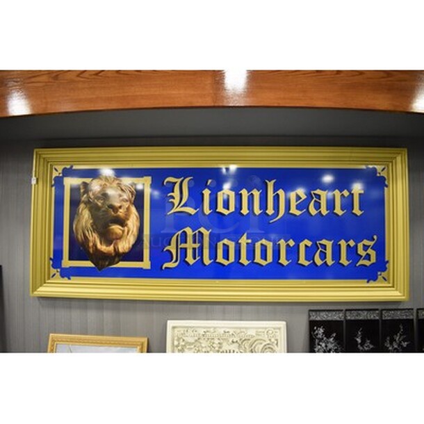 ONE OF A KIND! Lionheart Motorcars Sign In Custom Frame. 128x4x53. Unit Will Be Removed Prior To Pick Up Day