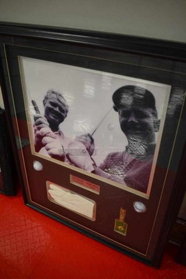 Framed Picture of Jack Nicklaus and Mickey Mantle! Comes With Signed Golf Balls by Jack Nicklaus and Mickey Mantle, Jack Nicklaus's Glove, and Mickey Mantle's Golf Bag Tag. 29x1x35. - Image 2 of 11