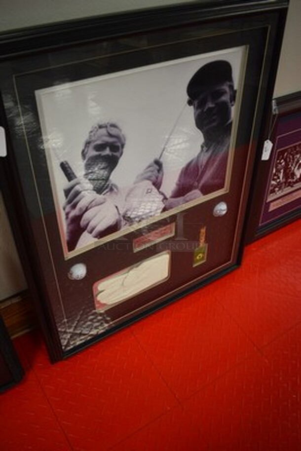 Framed Picture of Jack Nicklaus and Mickey Mantle! Comes With Signed Golf Balls by Jack Nicklaus and Mickey Mantle, Jack Nicklaus's Glove, and Mickey Mantle's Golf Bag Tag. 29x1x35. - Image 3 of 11