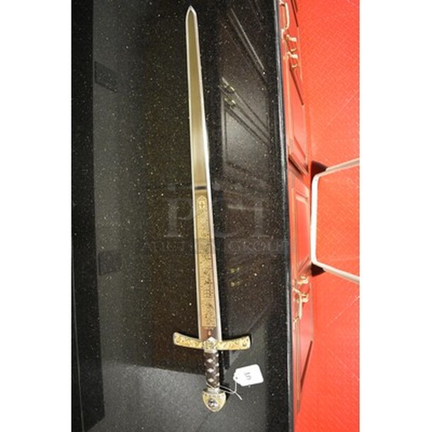 BREATHTAKING! Sword of King Richard Lionheart by Marto Toledo With Stainless Steel Blade with Engravings In 24K Gold! 38x1x8 - Image 9 of 9