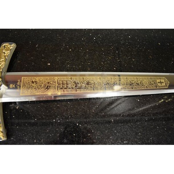 BREATHTAKING! Sword of King Richard Lionheart by Marto Toledo With Stainless Steel Blade with Engravings In 24K Gold! 38x1x8 - Image 4 of 9
