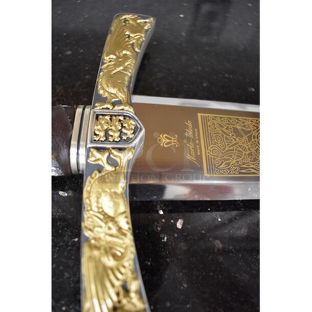BREATHTAKING! Sword of King Richard Lionheart by Marto Toledo With Stainless Steel Blade with Engravings In 24K Gold! 38x1x8 - Image 5 of 9