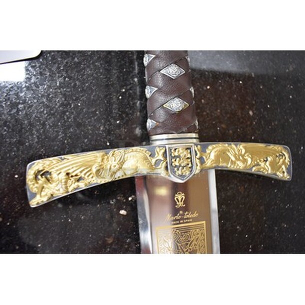 BREATHTAKING! Sword of King Richard Lionheart by Marto Toledo With Stainless Steel Blade with Engravings In 24K Gold! 38x1x8 - Image 6 of 9