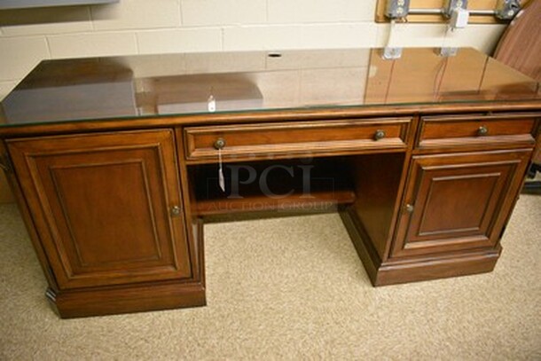 BEAUTIFUL! Custom Made Hooker Brand Desk With Printer Drawer, Note Card Organizer, and Built In Outlets, USB, Internet Hookups. 72x24x31. - Image 1 of 12