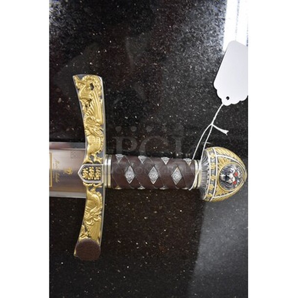 BREATHTAKING! Sword of King Richard Lionheart by Marto Toledo With Stainless Steel Blade with Engravings In 24K Gold! 38x1x8 - Image 8 of 9