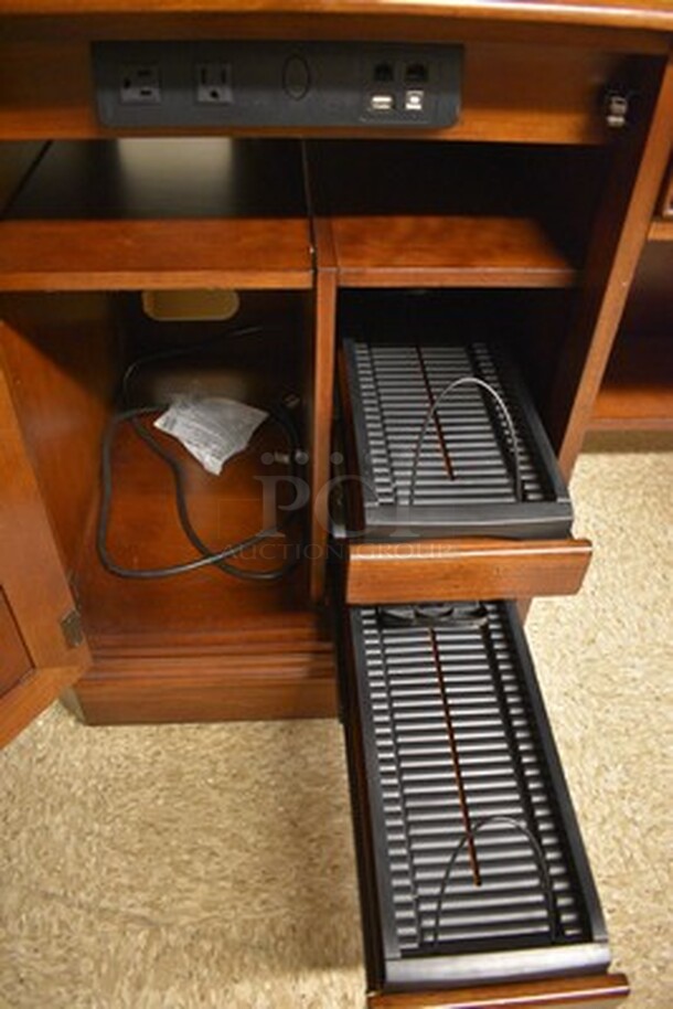BEAUTIFUL! Custom Made Hooker Brand Desk With Printer Drawer, Note Card Organizer, and Built In Outlets, USB, Internet Hookups. 72x24x31. - Image 3 of 12
