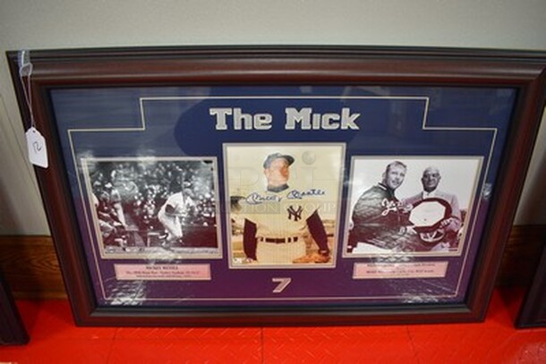 Mickey Mantle 500th Home Run Picture, Signed Mickey Mantle Picture, and Picture of Mickey Mantle and William Harridge. Comes with Certificate of Authenticity for Signature. 34x1x22