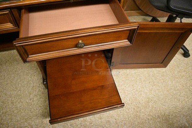BEAUTIFUL! Custom Made Hooker Brand Desk With Printer Drawer, Note Card Organizer, and Built In Outlets, USB, Internet Hookups. 72x24x31. - Image 7 of 12