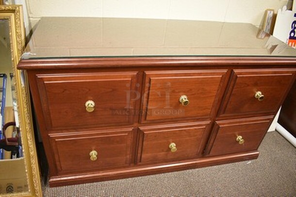 Wooden Drawer With Glass Top. 54x31x33 - Image 1 of 7