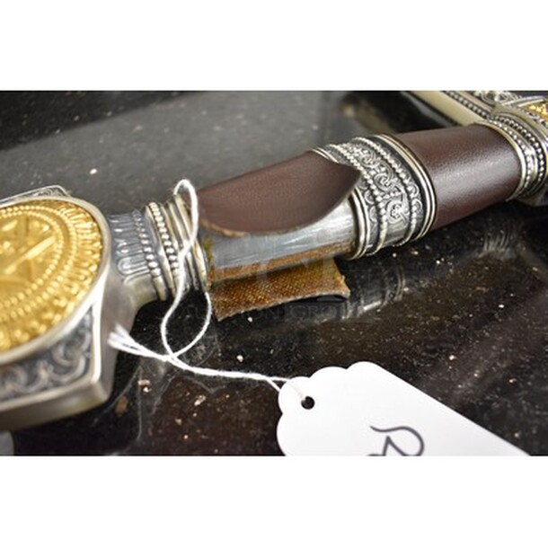 AMAZING! King Solomon Sword Silver by Marto-Toledo. Judaic symbols: Star of David , Lions of Judea and the Ark of the Covenant. Stainless Steel Blade with Judaic Etchings, 24K Gold Medallions. Ancient Judaic Sword. 47x1x9. - Image 10 of 12