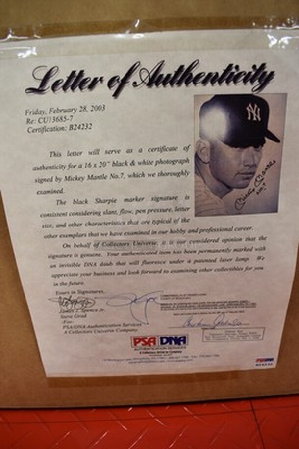 Signed Picture of Mickey Mantle. Comes With Letter of Authenticity! 25x1x29. - Image 7 of 7
