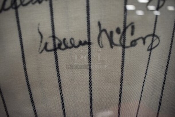 AMAZING! Cooperstown Collection New York Yankee Jersey Autographed by Ted Williams, Mickey Mantle, Eddie Matthews, Reggie Jackson, Frank Robinson, Willie Mays, Harman Killebrew, Mike Schmidt, Hank Aaron, Ernie Banks, and Willie McCovey. 500 Homerun Jersey. Comes with Certificate of Guarantee! 36x2x39 - Image 8 of 12