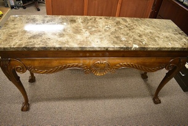 SPECTECULAR! Wooden Table With Granite Table Top. 60x19x32 - Image 1 of 7