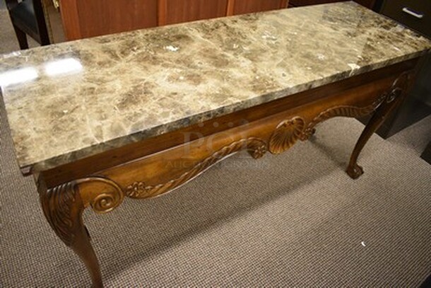 SPECTECULAR! Wooden Table With Granite Table Top. 60x19x32 - Image 2 of 7