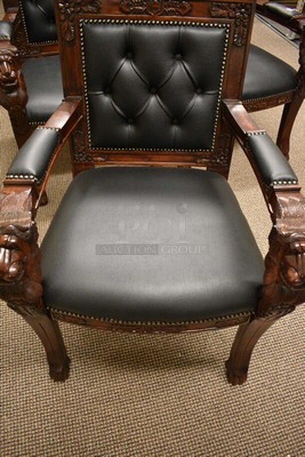 3 BREATHTAKING! Beardsley Lion Chairs With Black Leather Seats! 28x24x36. 3x Your Bid!