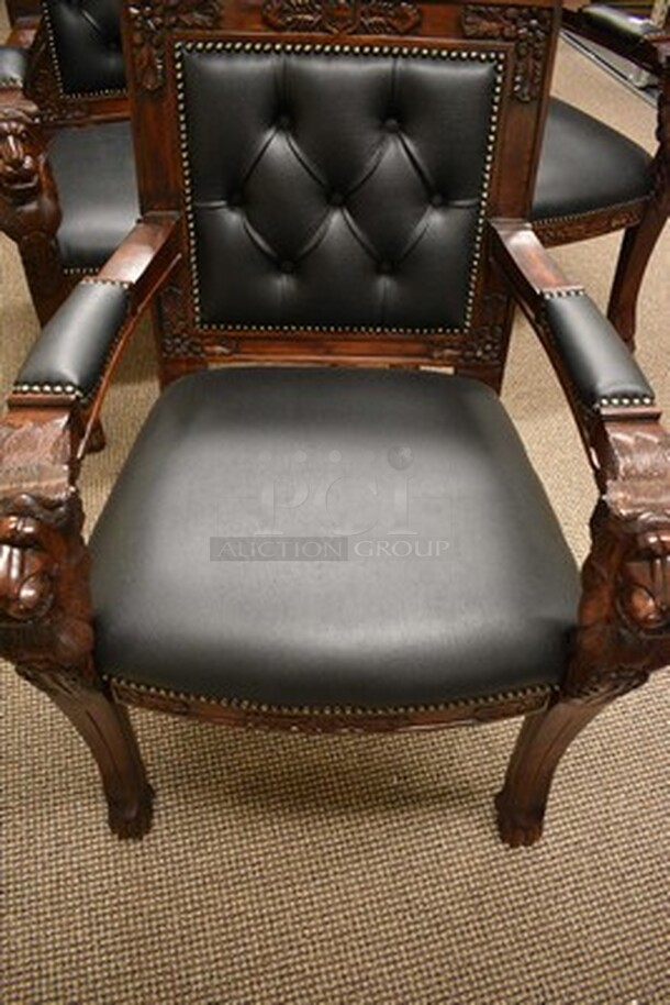 3 BREATHTAKING! Beardsley Lion Chairs With Black Leather Seats! 28x24x36. 3x Your Bid! - Image 1 of 7