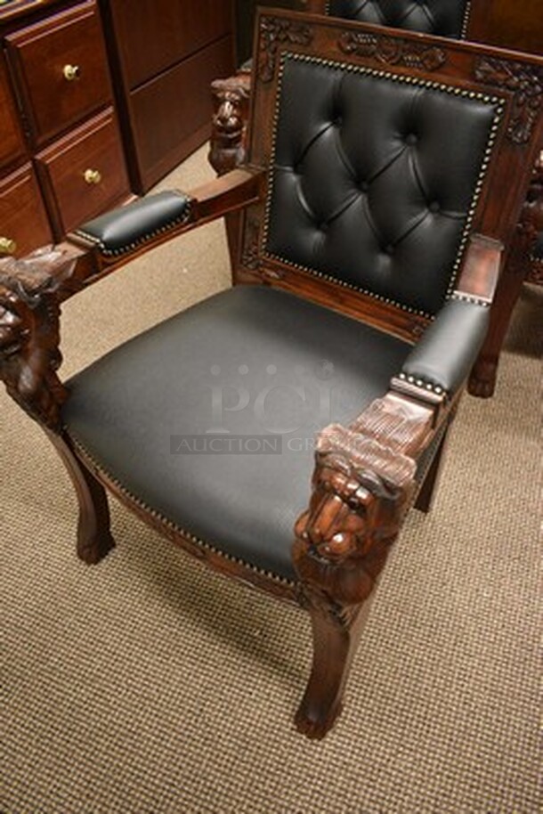3 BREATHTAKING! Beardsley Lion Chairs With Black Leather Seats! 28x24x36. 3x Your Bid! - Image 2 of 7