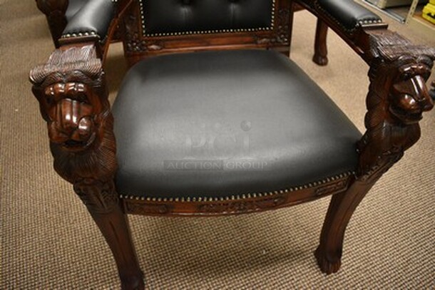 3 BREATHTAKING! Beardsley Lion Chairs With Black Leather Seats! 28x24x36. 3x Your Bid! - Image 4 of 7