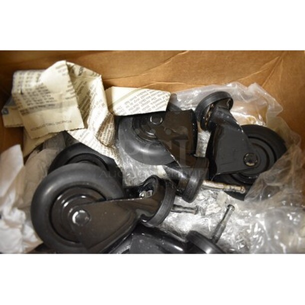 ALL IN ONE MONEY! Includes 7 Drawer Plastic Storage Bin and Box of Metal Casters  - Image 2 of 6