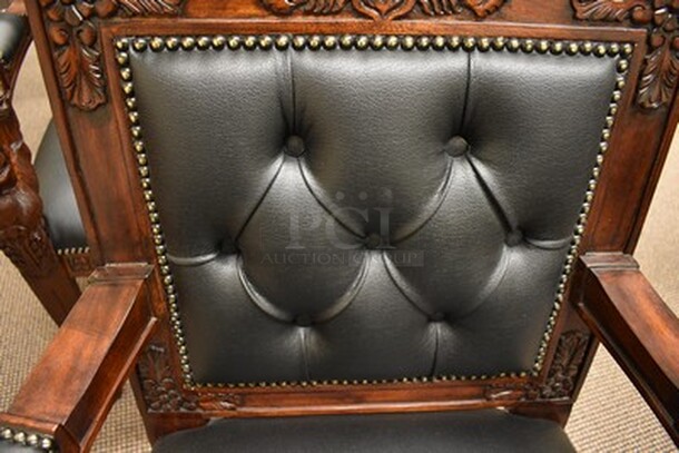 3 BREATHTAKING! Beardsley Lion Chairs With Black Leather Seats! 28x24x36. 3x Your Bid! - Image 6 of 7