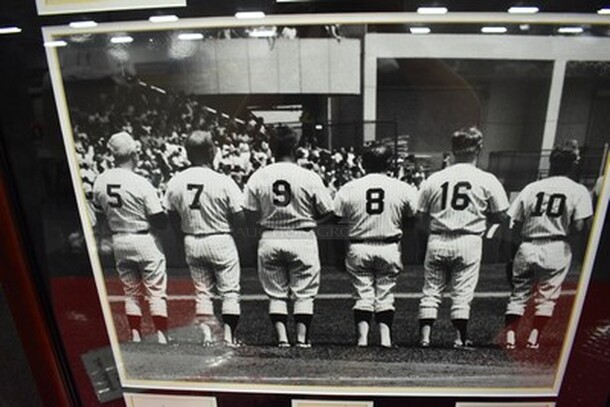 AMAZING! Picture of Hall of Famers Joe DiMaggio, Mickey Mantle, Yogi Berra, Whitey Ford, and Phil Rizzuto with Roger Maris. AUTOGRAPHED by Joe DiMaggio, Mickey Mantle, Yogi Berra, Whitey Ford, and Phil Rizzuto with Roger Maris! Comes With Letter of Authenticity! 28x1x30 - Image 2 of 12