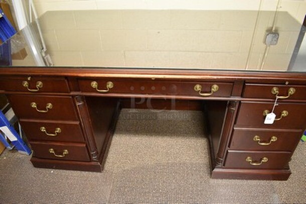 OFS Brand Wooden Desk With Glass Table Top! 70x35x32 - Image 1 of 9