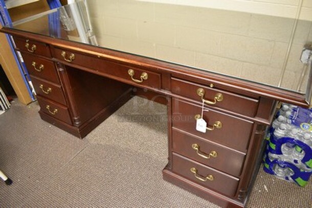 OFS Brand Wooden Desk With Glass Table Top! 70x35x32 - Image 2 of 9