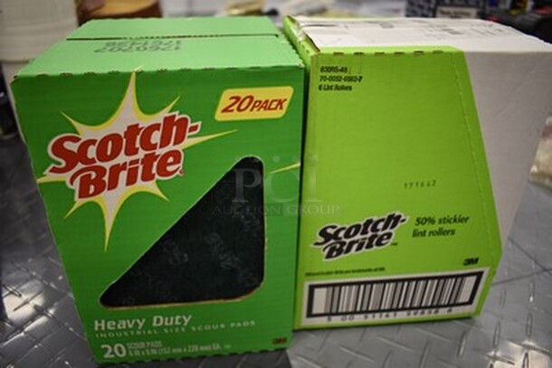 Box Of Scotch-Brite Brand Lint Rollers and Box Of Heavy Duty Scotch-Brite Brand Scour Pads! 2x Your Bid!