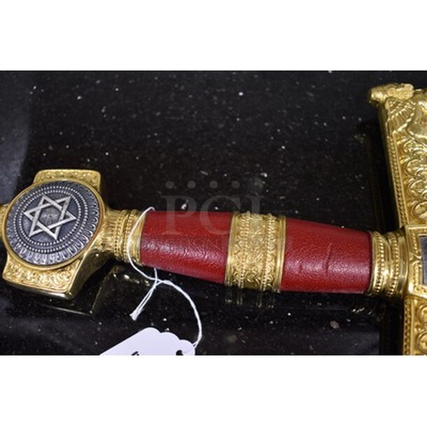 BEAUTIFUL! King Solomon Sword Gold by Marto Model 586. Judaic Symbols: Star of David , Lions of Judea and the Ark of the Covenant. Stainless Steel Blade with Judaic Etchings, 24K Gold Medallions. Ancient Judaic Sword. 47x1x10 - Image 7 of 11