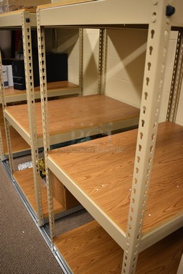 6 Metal Moving Shelving Units On 20ft Metal Track! 6x Your Bid. Contents Not Included! Shelves 30x42x60 - Image 5 of 9