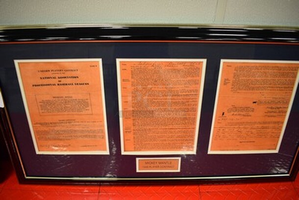Copy of Mickey Mantle's 1949 Independence Baseball Club Player Contract in Frame! 35x1x19  