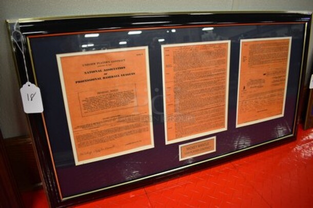 Copy of Mickey Mantle's 1949 Independence Baseball Club Player Contract in Frame! 35x1x19   - Image 2 of 12