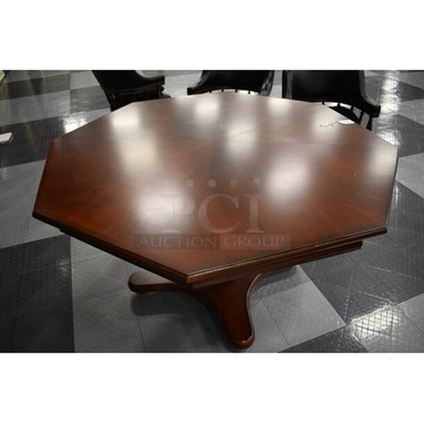 BREATHTAKING! Hillsdale Furniture Wooden Table With 5 Black Frontgate Burbank Game Table Leather Office Deluxe Rolling Swivel Chairs! Table is 52x52x31. Chairs Are 24x24x34. - Image 9 of 11