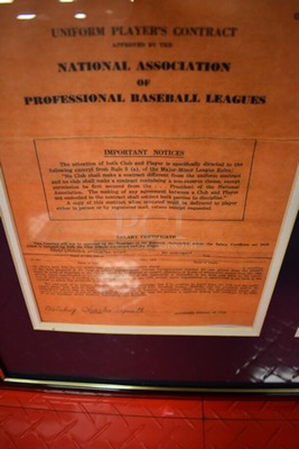 Copy of Mickey Mantle's 1949 Independence Baseball Club Player Contract in Frame! 35x1x19   - Image 5 of 12