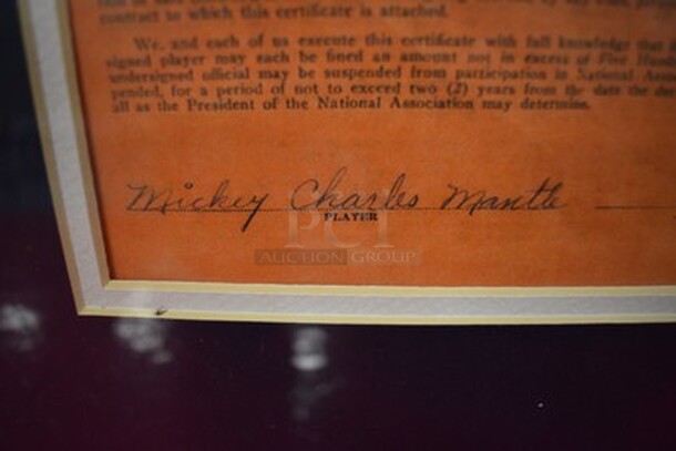 Copy of Mickey Mantle's 1949 Independence Baseball Club Player Contract in Frame! 35x1x19   - Image 7 of 12