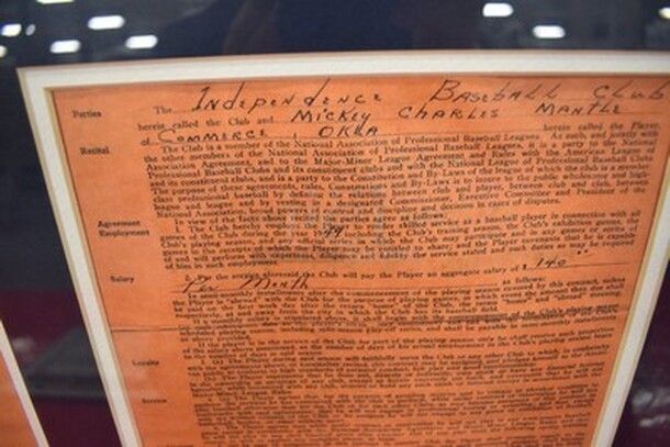 Copy of Mickey Mantle's 1949 Independence Baseball Club Player Contract in Frame! 35x1x19   - Image 8 of 12